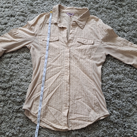 Cl sono | Beige - tan half sleeve women's casual v neck button blouse - Picture 8 of 11